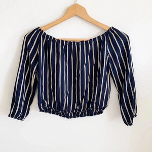 Brandy Melville Navy Blue Stripe Off Shoulder Top